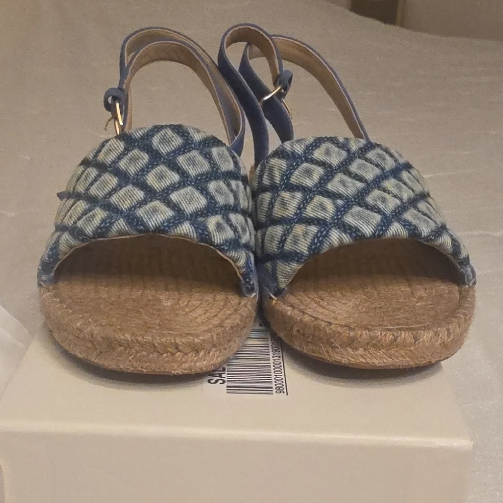 L'AGENCE Quilted Denim Blue Espadrille Ankle-Strap Sandal 8.5